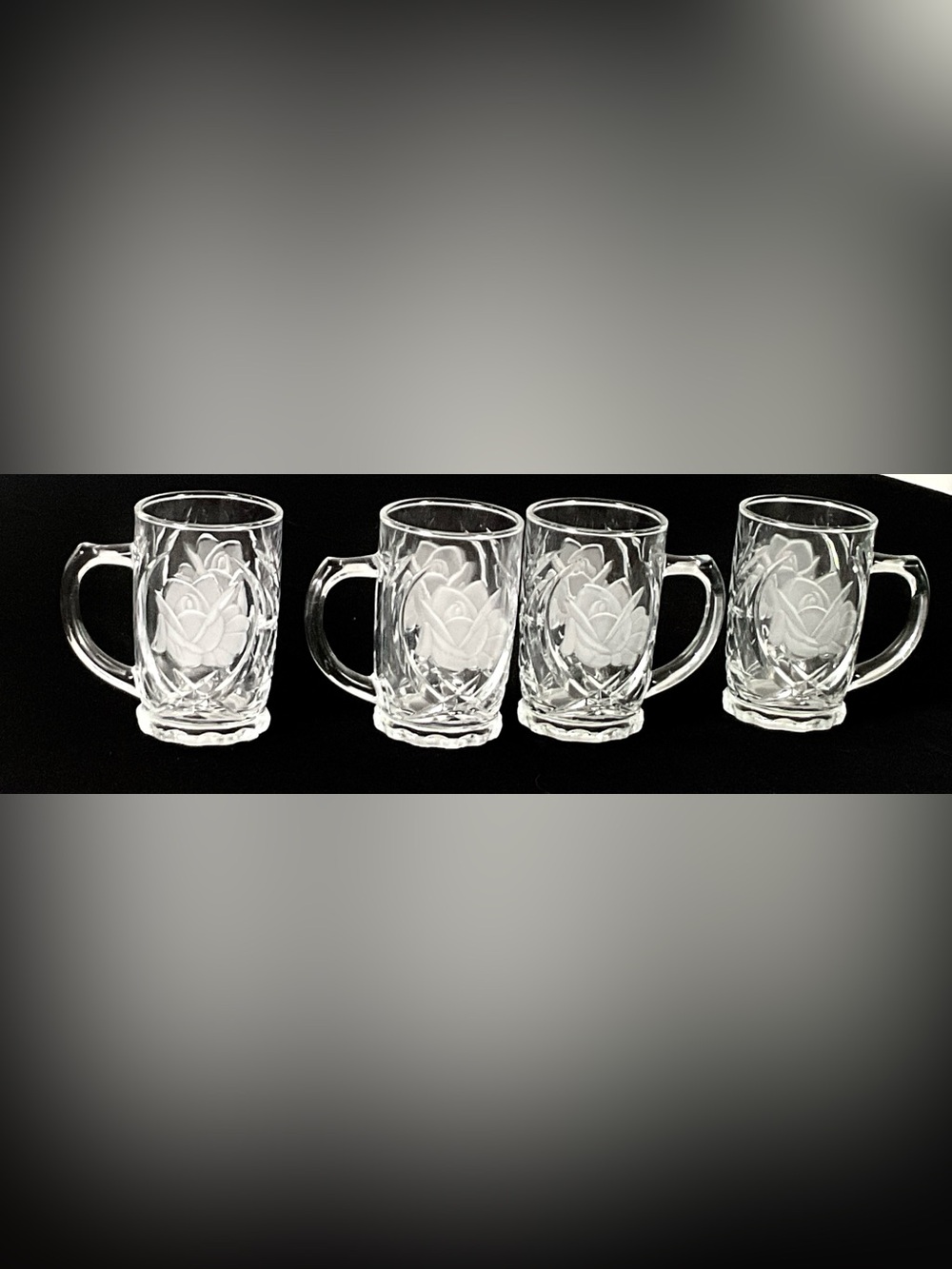 Mikasa-“ FROSTED ROSE”-elegant glass mugs – set of four